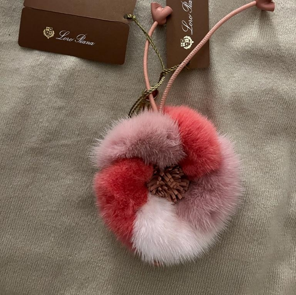 Lora Piana Charm pink Mink fur Key Chain Gold Keychain hardware. PERFECT GIFT!